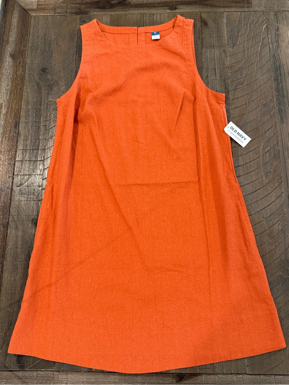 Old Navy Printed Linen-Blend Mini Shift Dress Rust Color Crew Neck Loose - Picture 12 of 14
